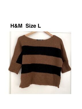 H&M wool knit top brown/ black strips size L ⭐️⭐️⭐️⭐️